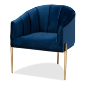 Baxton Studio Clarisse Glam and Luxe Navy Blue Velvet Fabric Upholstered Gold Finished Accent Chair